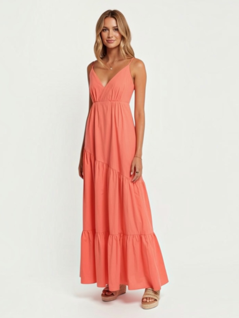 Petal and Pup Maxi Dress Forbes Tiered Maxi Dress in Coral Size Small
